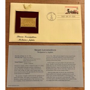 Steam Locomotives McQueen Jupiter 1869 USA Golden Gold 22k Plated Stamp FDC 1994